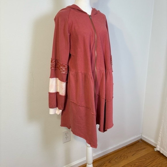 POL Boho Multimedia Tiered Tie Dye Inset Zip Tunic Hooded Jacket Hoodie BWT845 S - Picture 4 of 16